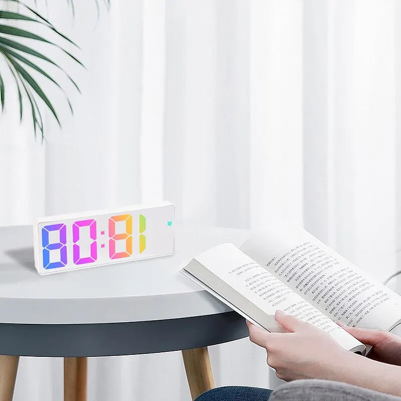 Led Digital Intelligent Electronic Clock Kitchen Timer Bedroom Bedside Alarm Clock Fashion Dazzling Color Transparent Screen