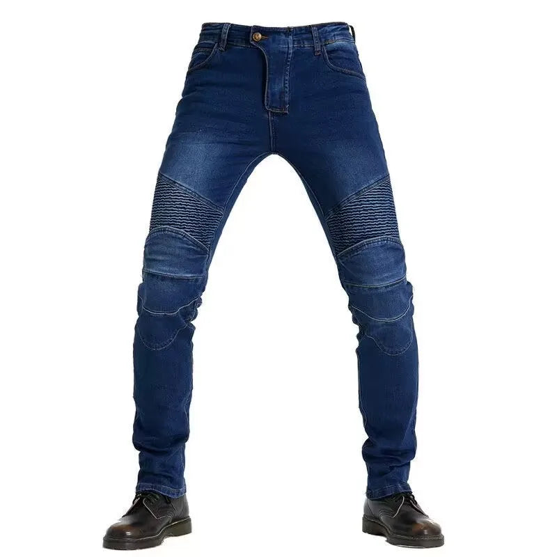 Men Jeans Embroidery Motorcycle Pants Pantalon Motocross Belt Protective Gear option Motorcycle Driver License Test Motos Jeans