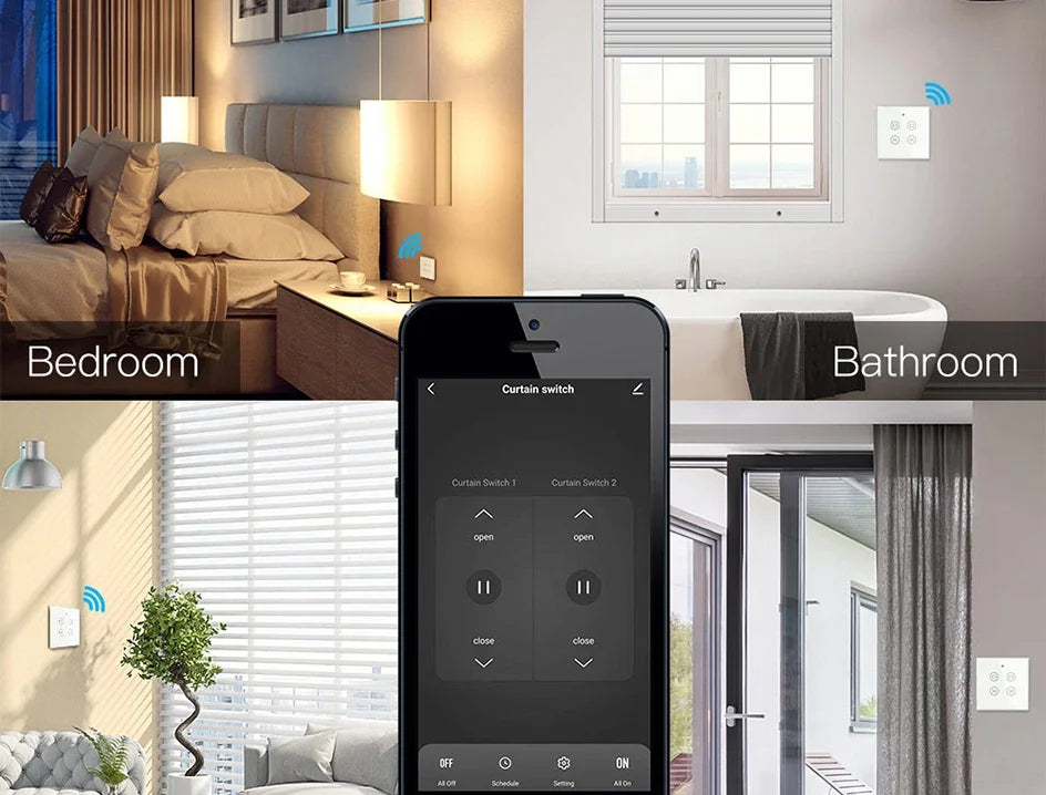 Tuya SmartLife WiFi RF 2 Gang Double Curtain Blind Switch for Roller Shutter Electric Motor With Alexa Google Home Voice Control