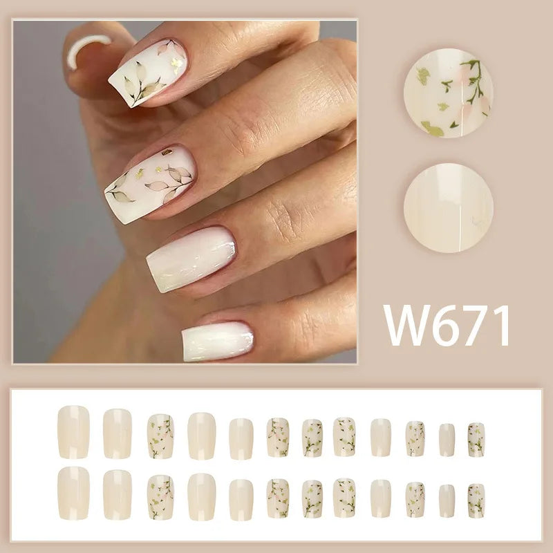 Mandarin Duck 24 Pcs Press on Nails Pink Gradient Fake Nails Glossy Artificial Finger Manicure Reusable False Nails