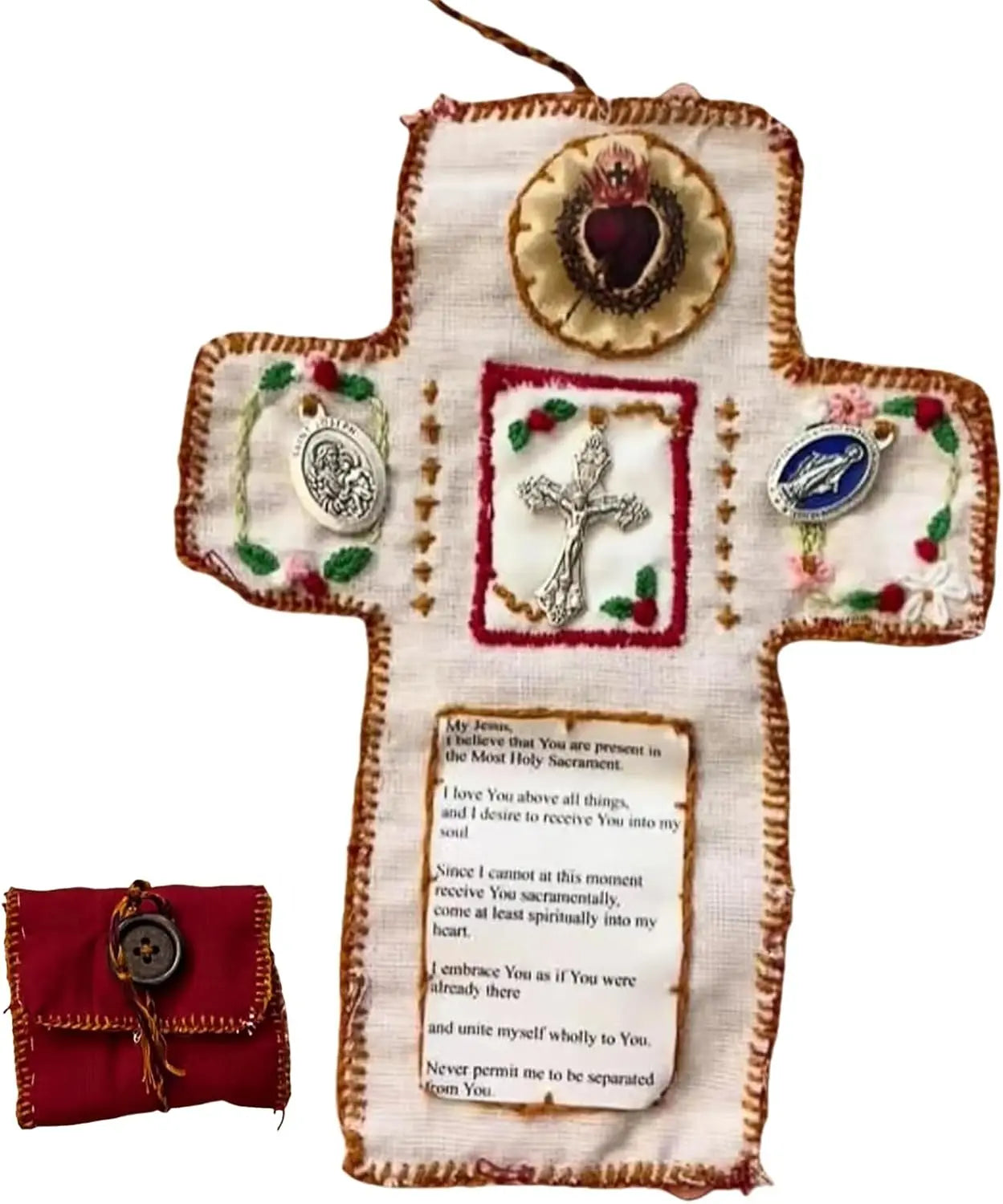 Pocket Shrine with Silver Cross Included Inside,  Mini Prayer Quilt with Cross Inside, Encouragement Christian Spiritual Gifts