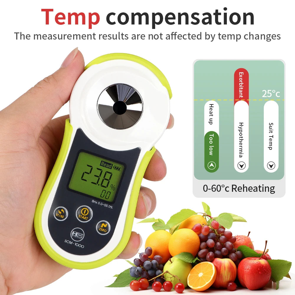 0.0~55.0% Sugar Refractometer LCD Display Digital Refractometer SCM-1000 Brix Meter Densitometer for Fruit Juice Sugar Sauce