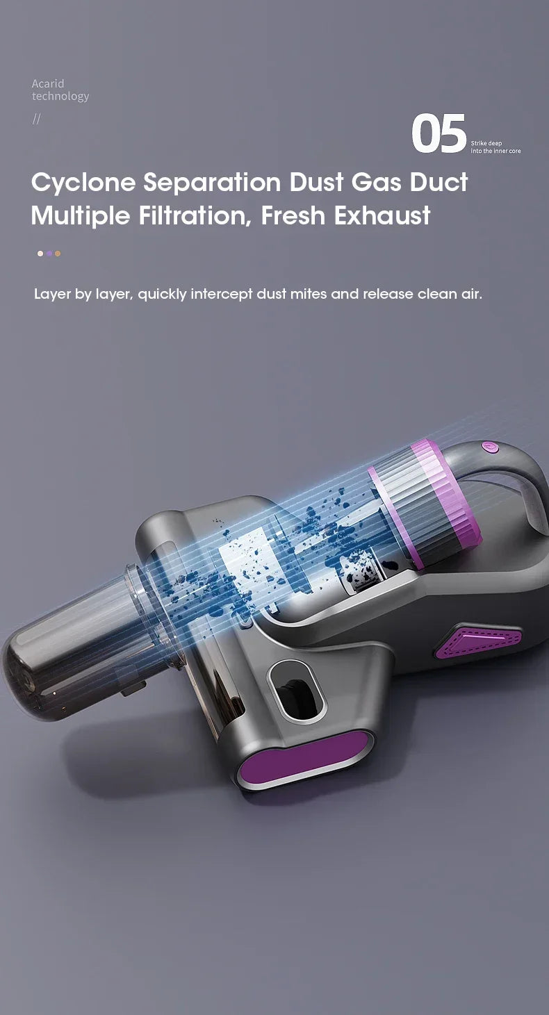Portable 15Kpa Mite Remover Wireless Handheld Home Ultraviolet Sterilization Powerful Suction Vacuum Cleaner for Sofa Mattresses