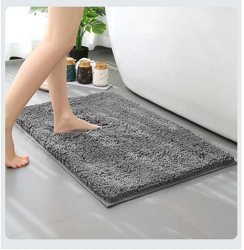 1pc 40*60cm Blue Soft and Absorbent Chenille Bath Rug - Non-Slip and Quick Dry Shower Carpet for Home Bathroom -Machine Washable