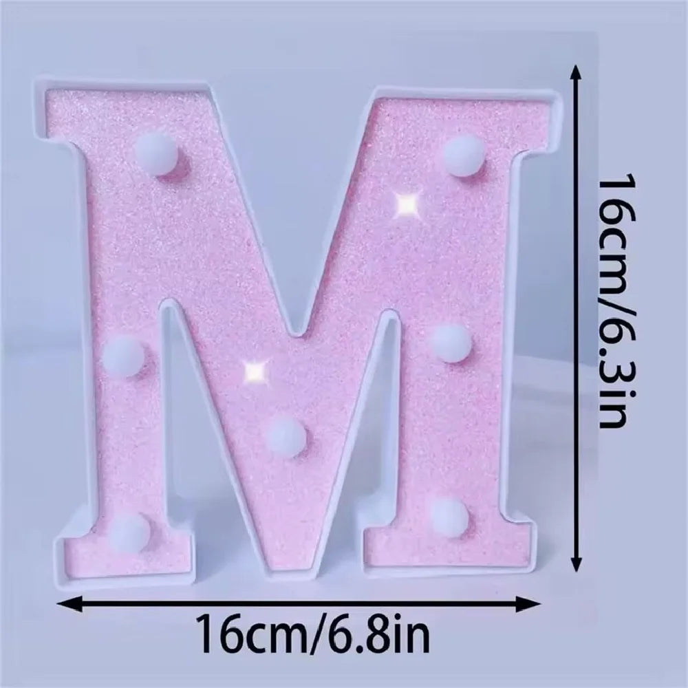 1PC 16cm LED Letter&Number Lights For Wedding,Proposal,Birthday,Party,Photo Props,Battery Powered Pink Glitter Decorative Lights