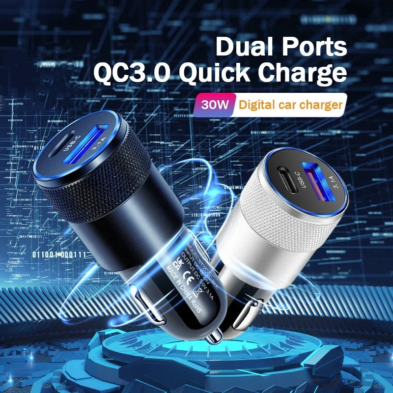 30W Mini USB C Car Charger PD Fast Charge Phone Power Adapter For iPhone Samsung Xiaomi Huawei USB Car Cigarette Lighter Socket