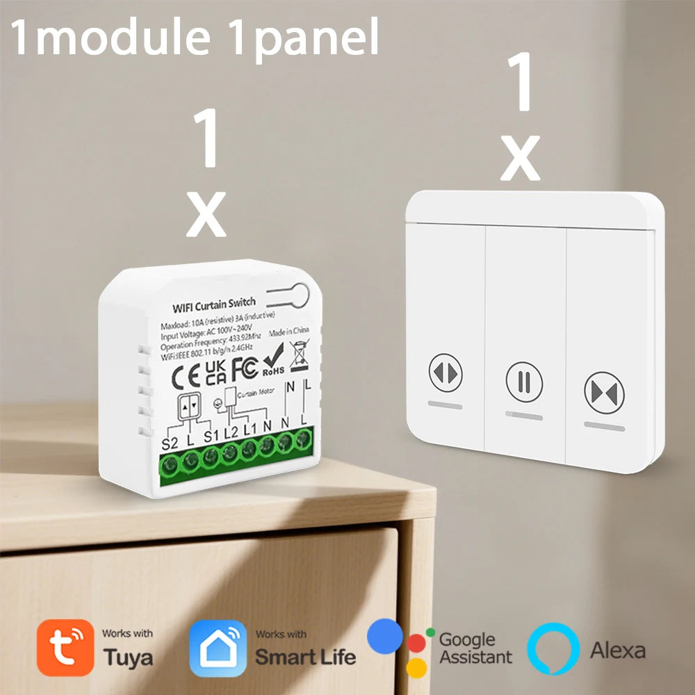 Tuya WiFi Smart Curtain Switch Roller Blinds Shutter Module 433MHz RF Remote Control Works With Alexa Google Home Assistant