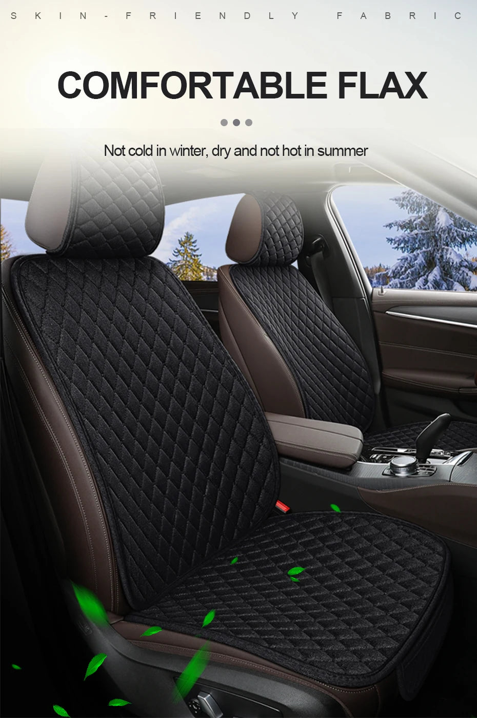 SEAMETAL 1Pc Flax Car Front Seat Cover Breathable Linen Car Seat Cushion Anti Slip Auto Chair Protector Universal for Sedan Suv