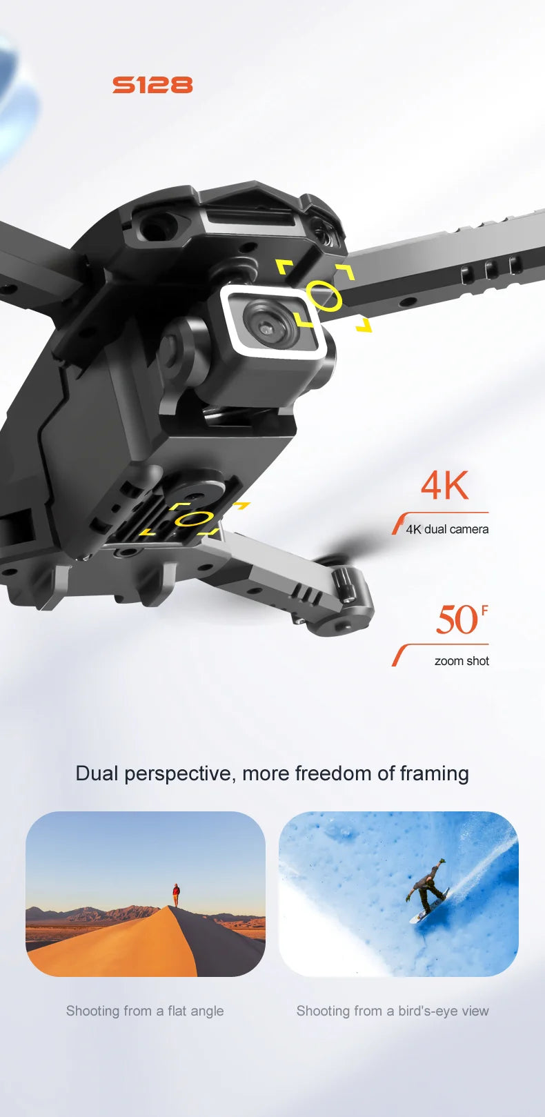 New S128 Mini Drone 4K Professional HD Dual Camera Three-Sided Obstacle Avoidance Air Pressure Fixed Height Foldable Quadcopter