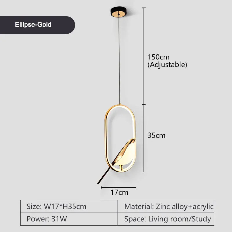 Modern LED Magpie Bird Pendant Lights Chandelier Lighting for Sofa Background Kitchen Indoor Hanging Lamps Corridor Gold Silver