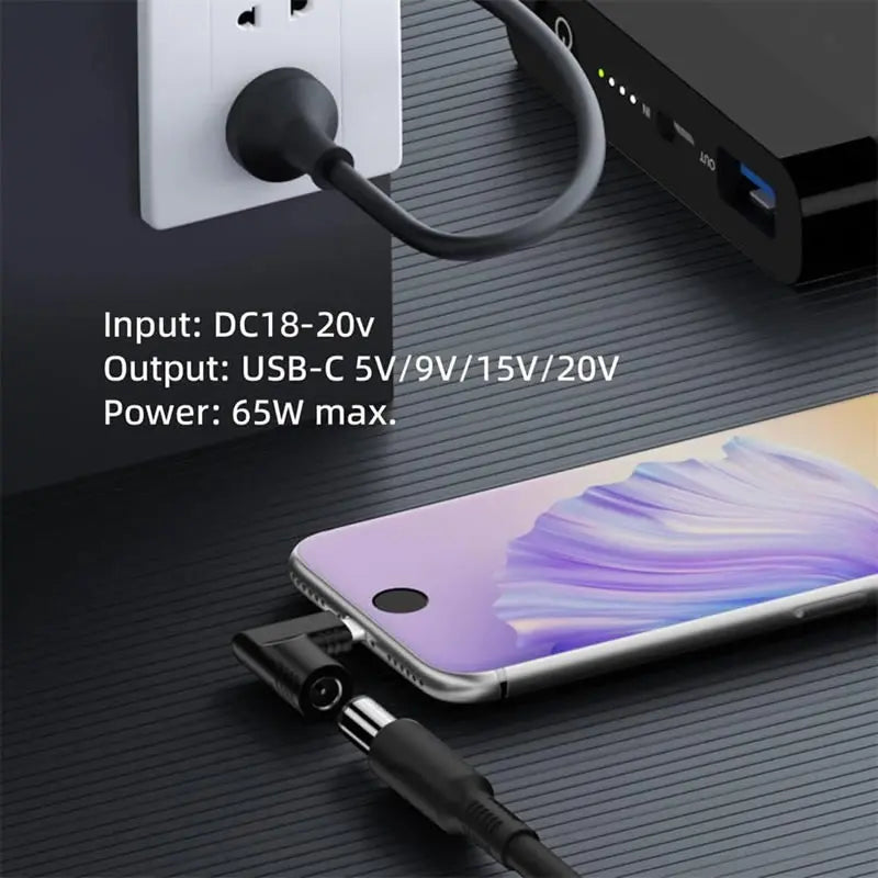 PD 65W Laptop Power Connector DC Jack Female to USB Type C Male Output Fast Charging Adapter for MacBook Tablet Switch Phone