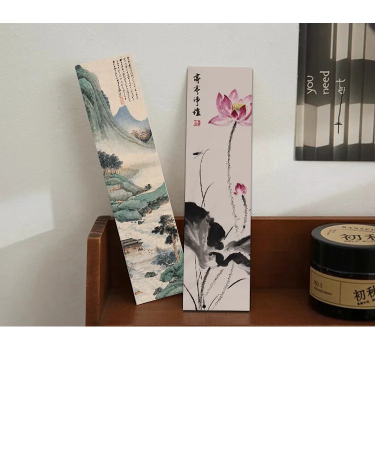 30pcs Chinese calligraphy and painting bookmarks Classical ink painting poetry decoration Reading pages Book marking page folder