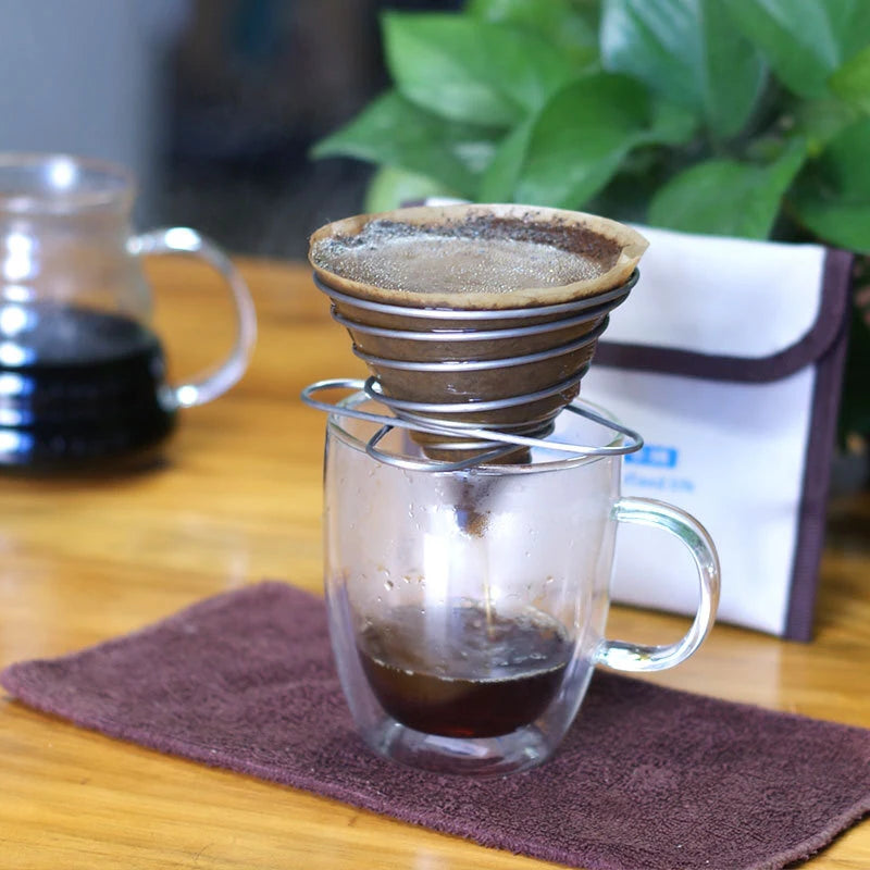 Outdoor Camping Foldable Coffee Filter Cup Spring Travel Portable Mini Espresso Maker Dripper Stainless Steel Drop Shipping