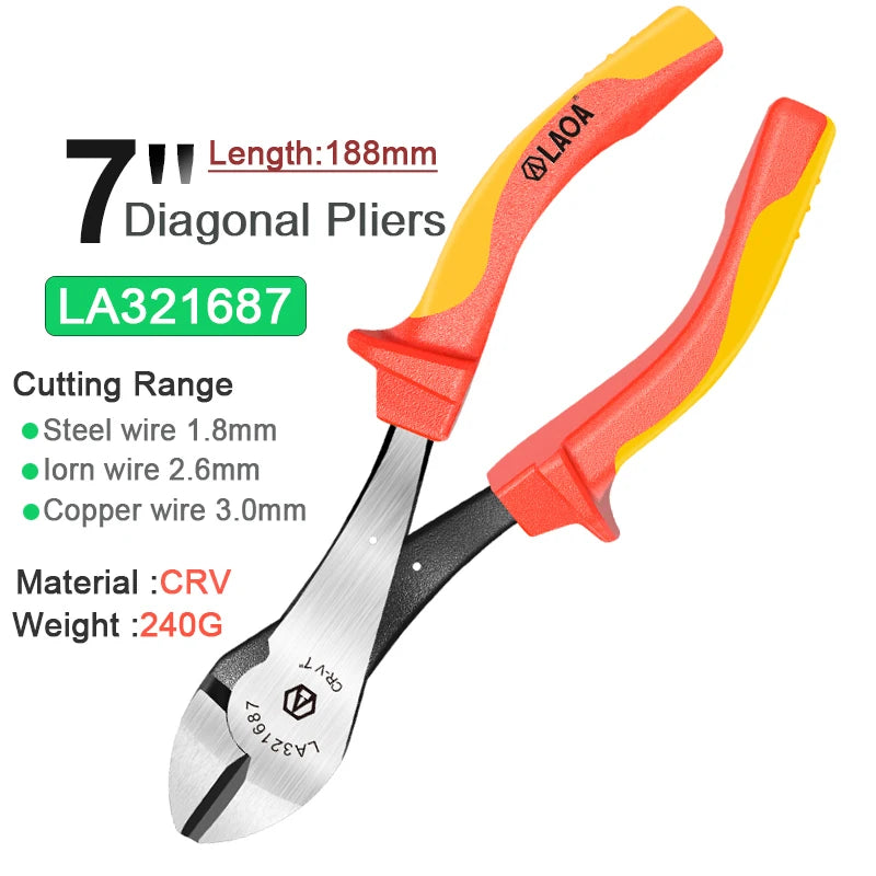 LAOA VDE Wire Cutters 6'' 7'' 8'' Insulated Combination Diagonal Needle Nose Pliers Electrician Tool High Voltage Resistance