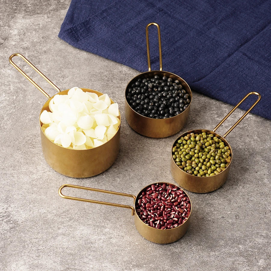 4PCS/8PCS kitchen thread handle titanium gold stainless steel measuring cup measuring spoon Flour and grains measuring spoon