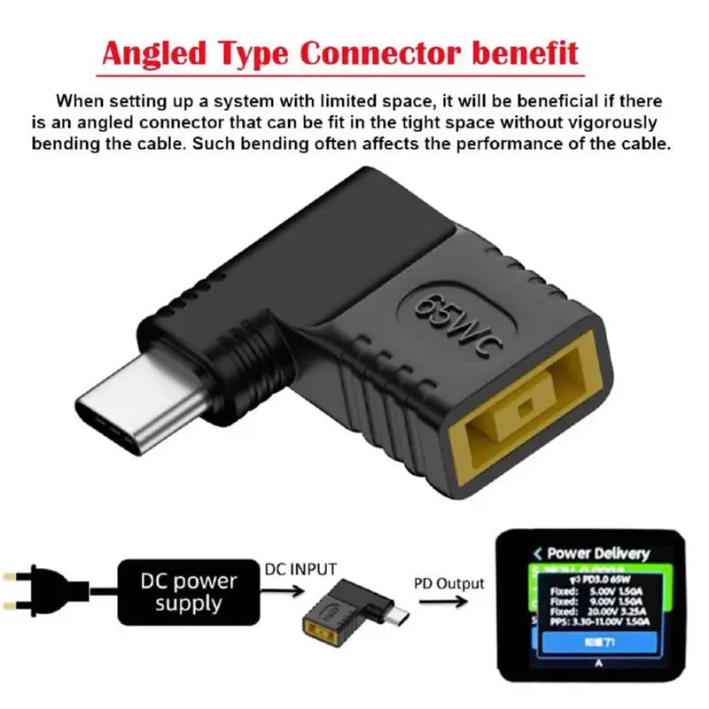 PD 65W Laptop Power Connector DC Jack Female to USB Type C Male Output Fast Charging Adapter for MacBook Tablet Switch Phone