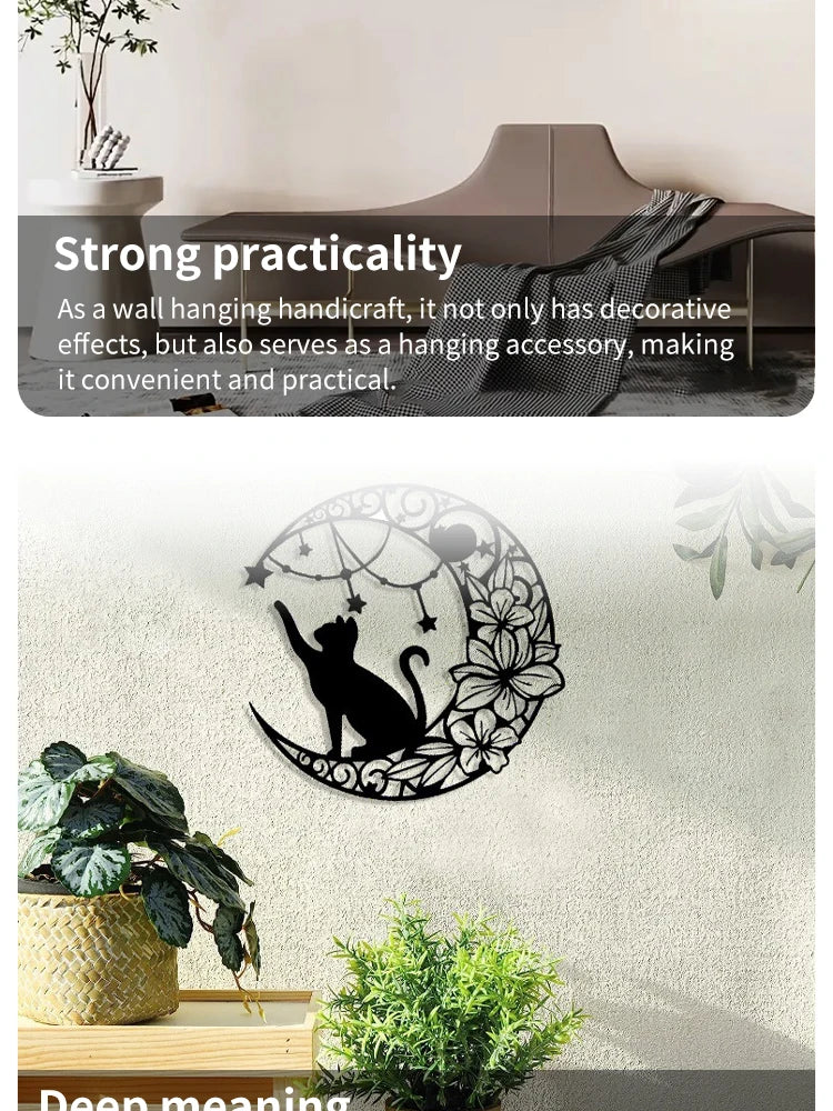 Moon Black Cat Silhouette Wall Hanging Crafts Simple Iron Wall Decoration Art Wall Decoration Garden Living Room Wall Decoration