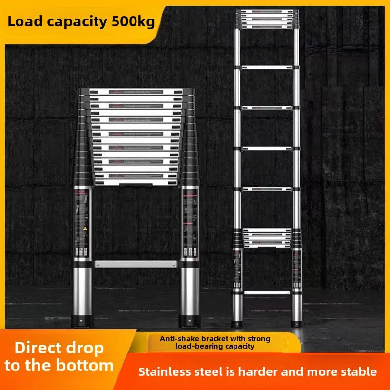 ZC1-Multi-Purpose Stainless Steel Telescopic Loft Ladder Adjustable Portable Engineering Straight Step Folding Ladder for Househ