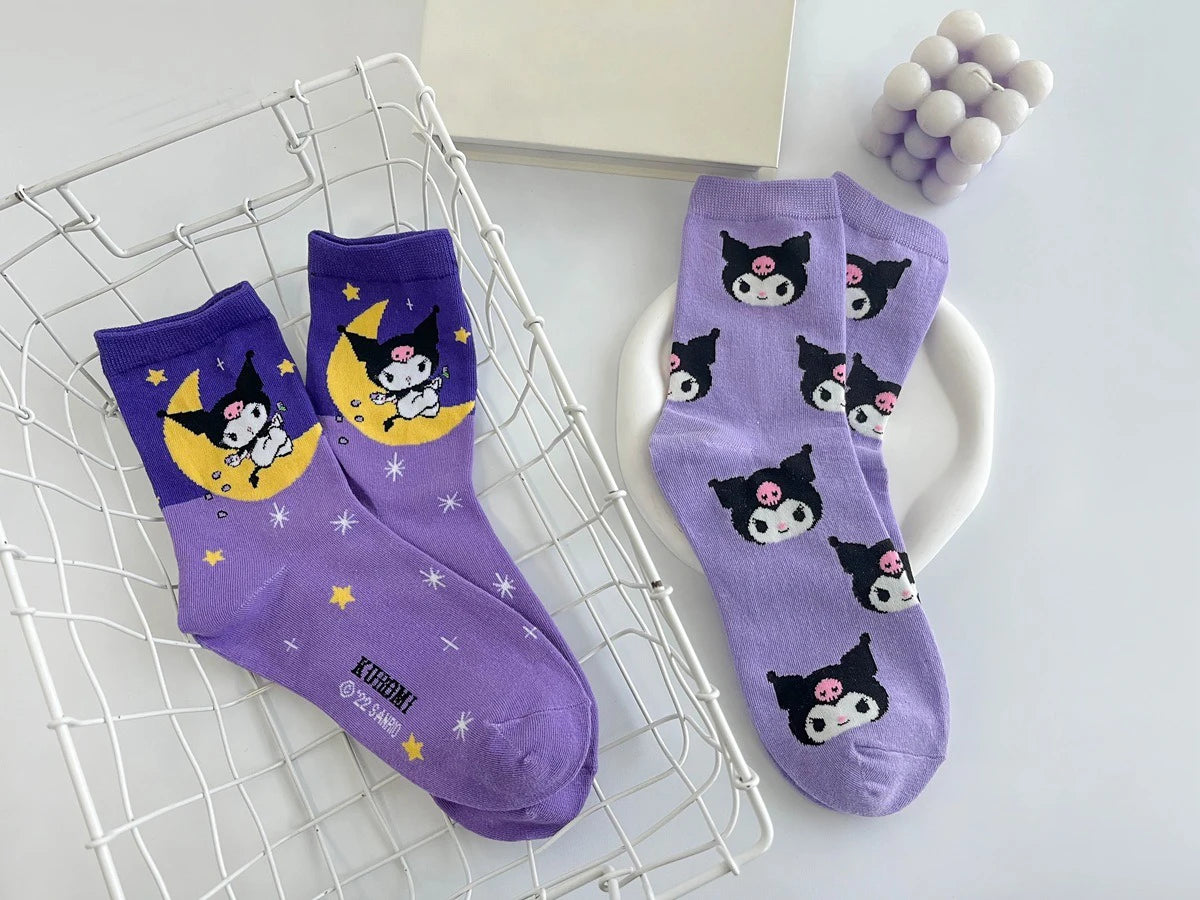 1/5 Pair of Fashionable and High Aesthetic Dreamy Party Sanrio Cute Cartoon Kawaii Purple Kuromi Women's Exquisite Stockings