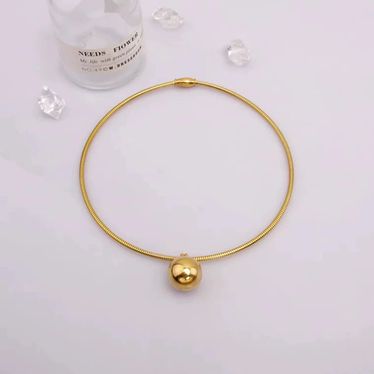 Peri'sbox Simple Imitation Pearl Globular Pendant Necklace for Women Stainless Steel Gold Plated Non-fade Hip-Hop Trendy Jewelry