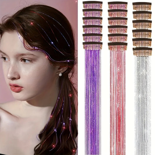 12pcs Per Pack of BB Hair Clips,Shiny Metallic Hair Extensions with Clips,Synthetic Hair, Sparkling Hair Accessories for Women