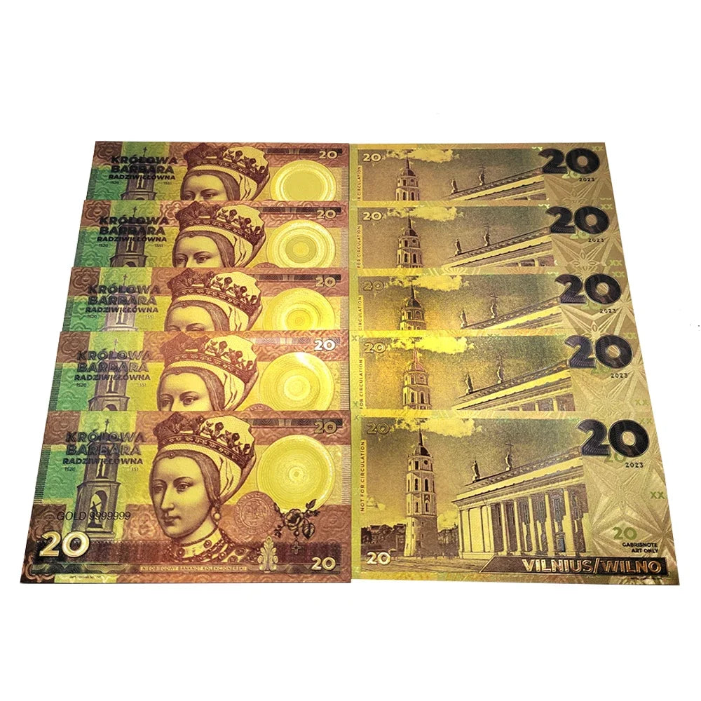 Polska KROLOWA New Style plastic Gold foil banknotes set souvenir golden money Colorful Commemorative collection movie money