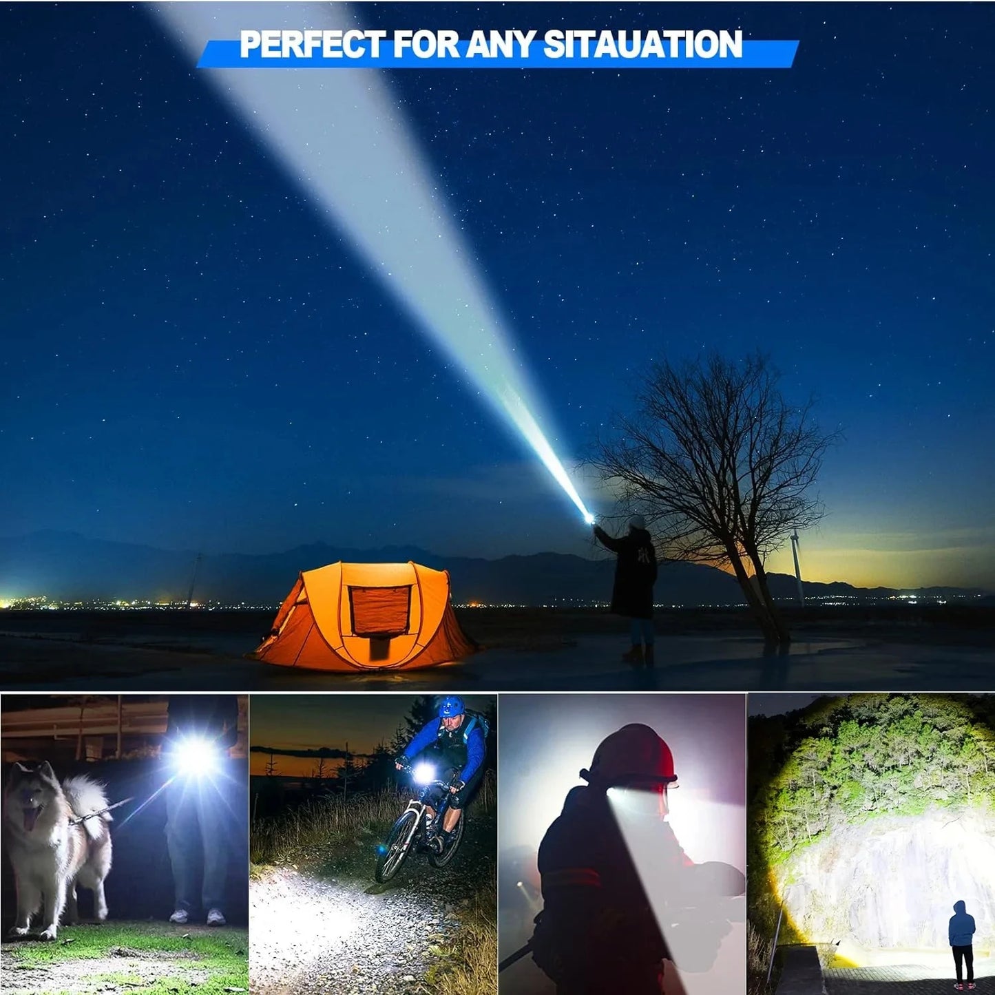 Powerful 1000000 High Lumen LED Flashlight Super Bright Rechargeable Portable Ultra Power USB C Torch lamp Outdoor Emergency use