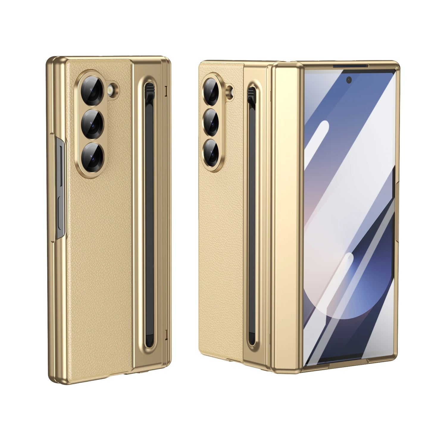 For Samsung Galaxy Z Fold 7 6 5 4 3 Leather Hinge Phone Case Outer Screen Glass S Pen Slot Protective Cover for Galaxy Z Fold 7