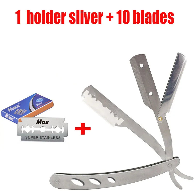 ( 1 Holder+10/20 Blades )Straight shaver arm, men's folding manual shaver, men's shaver, razor sharp blade barber shop razor