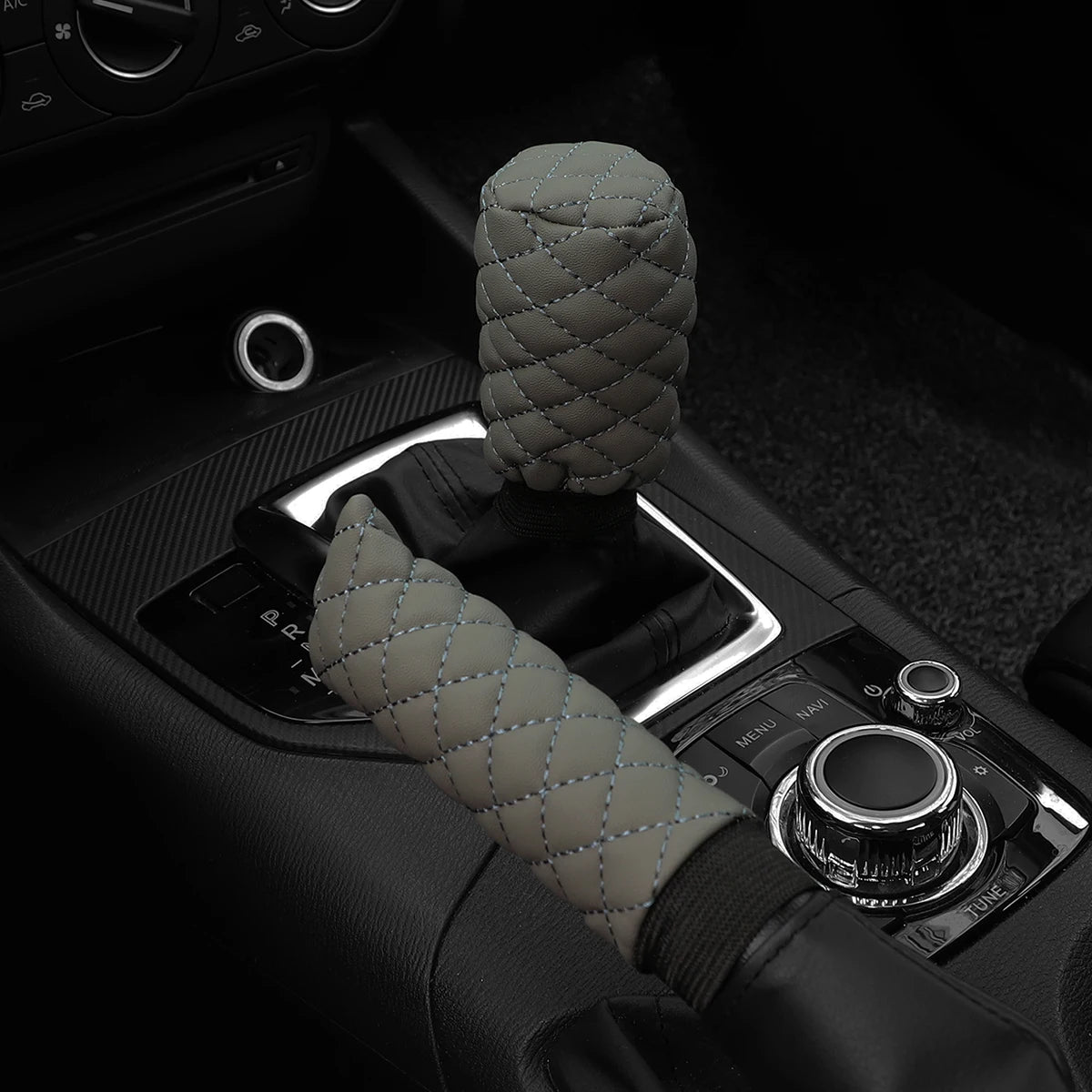 2 sets PU leather stereo embroidery car handbrake cover handle set manual gear general automotive supplies