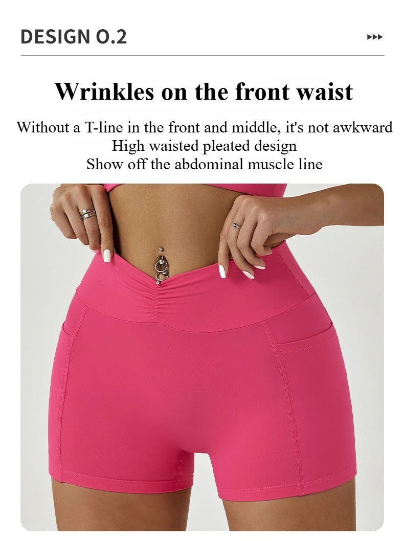 Tight Fitting Hip Yoga Shorts Pockets Women High Waisted Fitness Outdoor Leggings Scrunch Lifting Yoga Biker Shorts