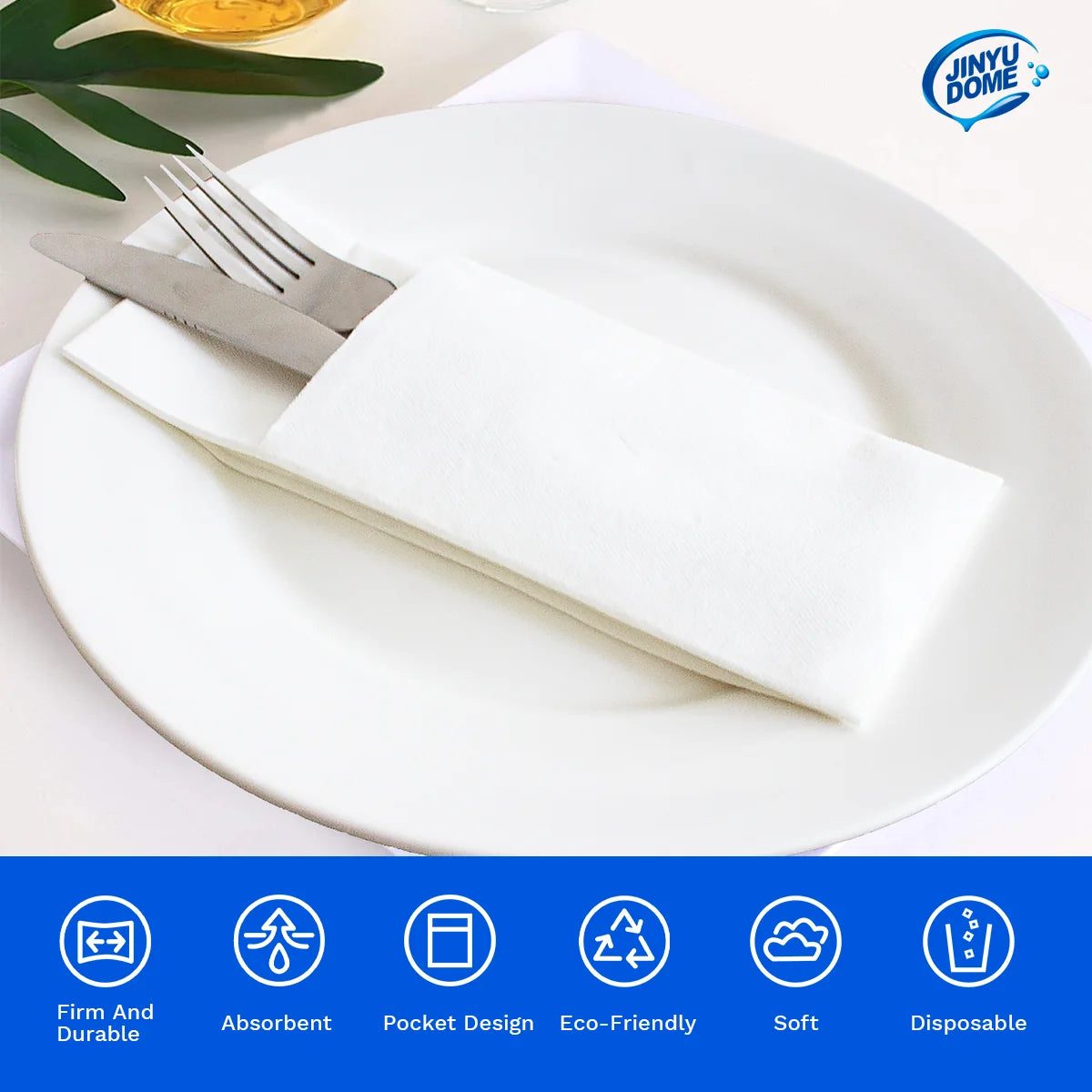 White Disposable Built-in Flatware Pocket Napkins,13x15.75inch,50PCS.Prefoled Eco-Friendly for Silverware,Wedding, Party,Events