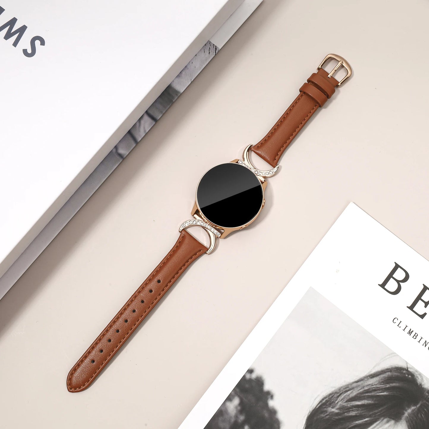 Leather strap compatible with Samsung Galaxy Watch 7/6/5/4 Classic strap 40/42/44/43/45/46/47mm Stylish 20mm strap for women