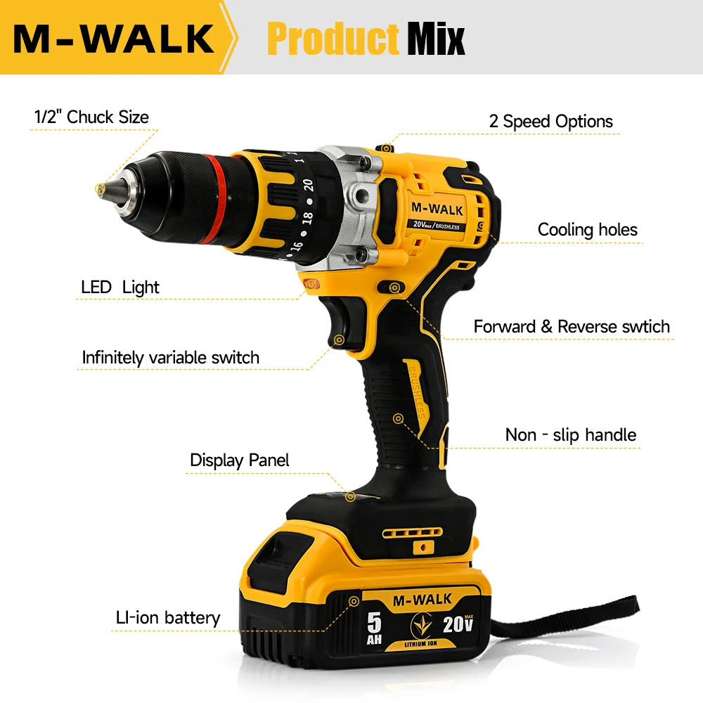 DCD791 Brushless Electric Drill 2000RPM Cordless Drill Electric Screwdriver Home Electric Drill Tools For Dewalt 20V Battery Pin