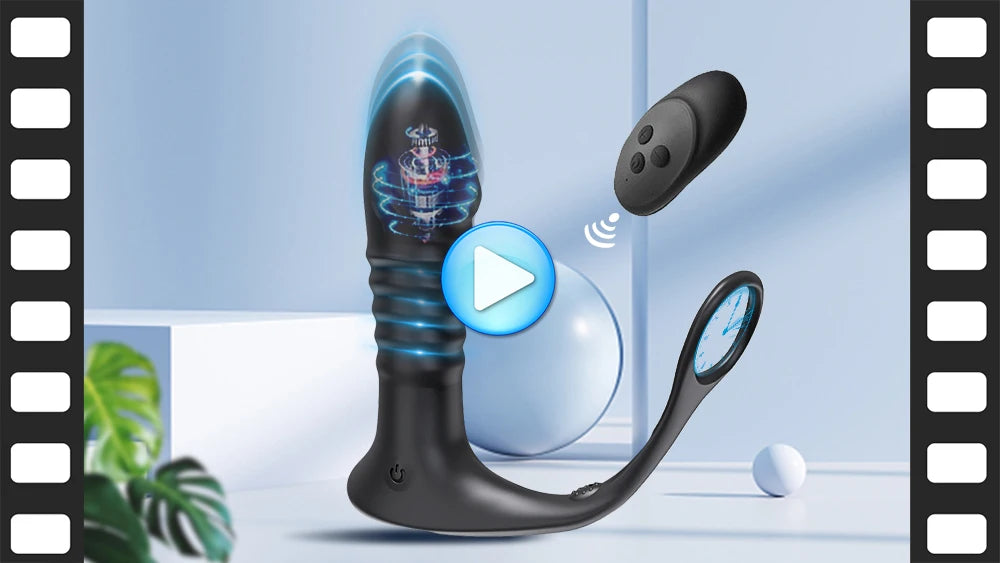 4in1 Thrusting Vibrating Anal Vibrator Prostate Massager Cock Ring Anal Plug G Spot Massager Male Sex Toys for Men Women Couples