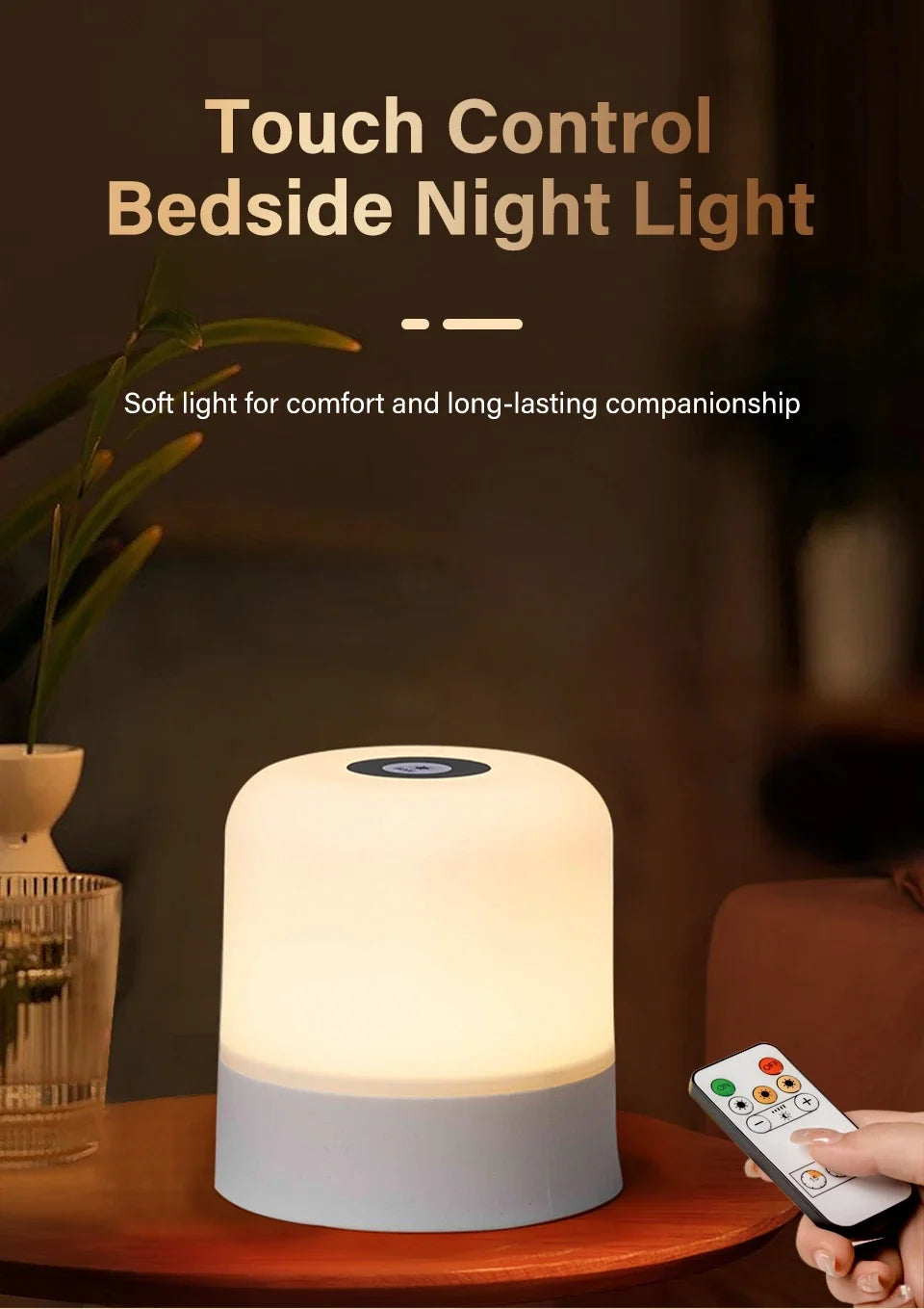 Touch Bedside Lamp Rechargeable RGB Night Light Remote Control Long Life Battery Bedroom LED Warm Desktop Decorative Lights