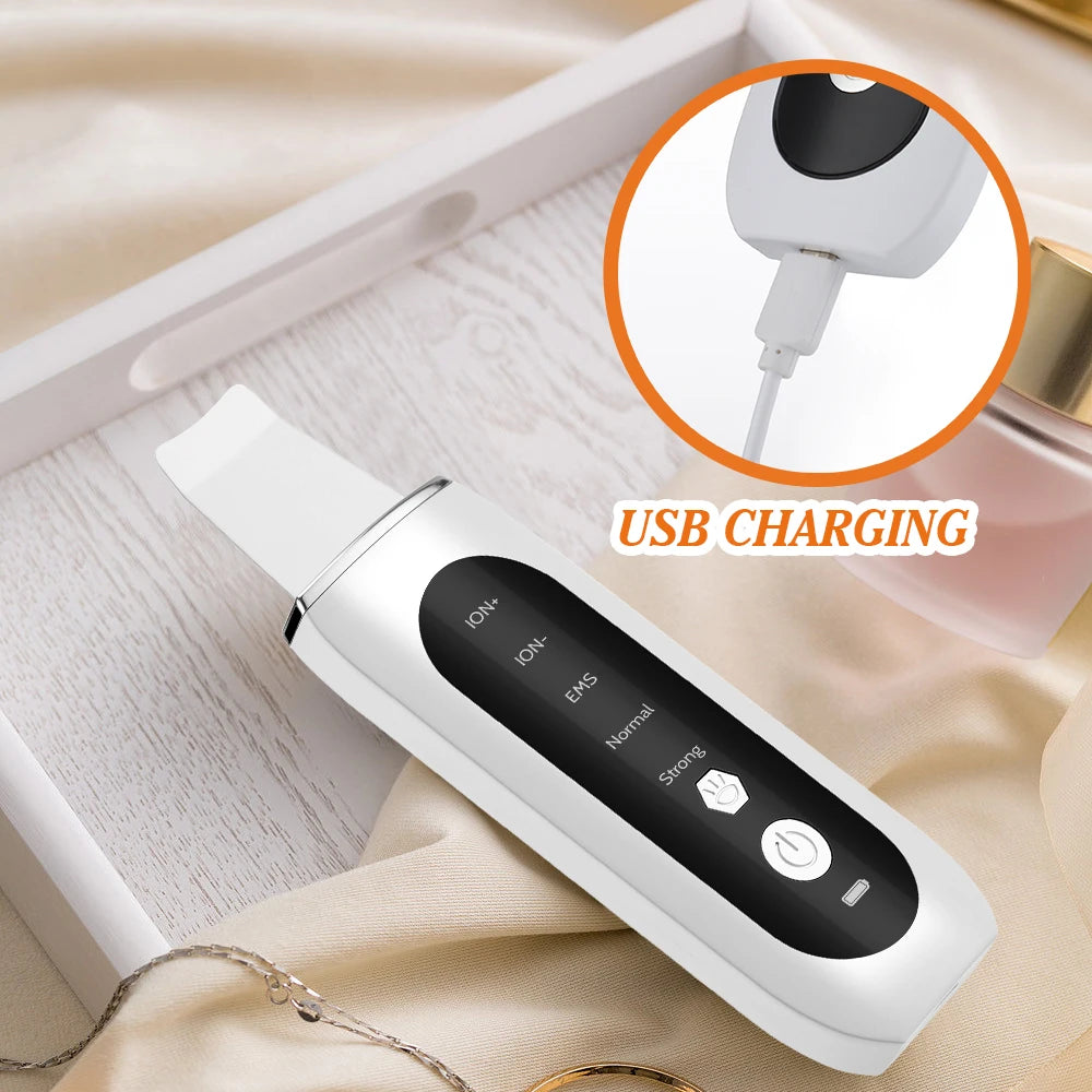 Ultrasonic Face Skin Scrubber Vibration Nose Deep Cleaning Machine Facial Spatula Blackhead Remover Peeling Shovel Pore Clean