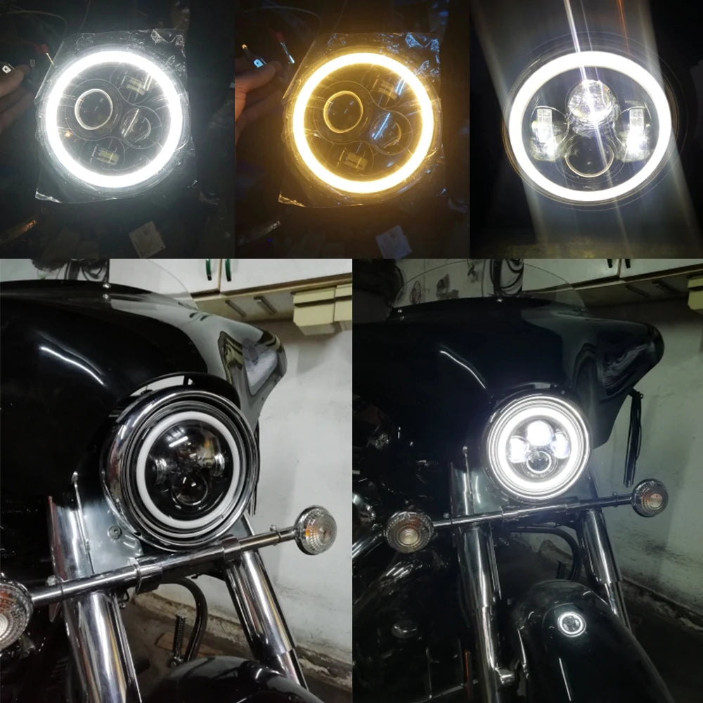 2pcs Car 7" Led Headlight Hi/Low H4 Halo Angle Eyes For Urban Harley BMW Jeep JK 4x4 Suzuki Samurai Jeep Wrangler Off Road