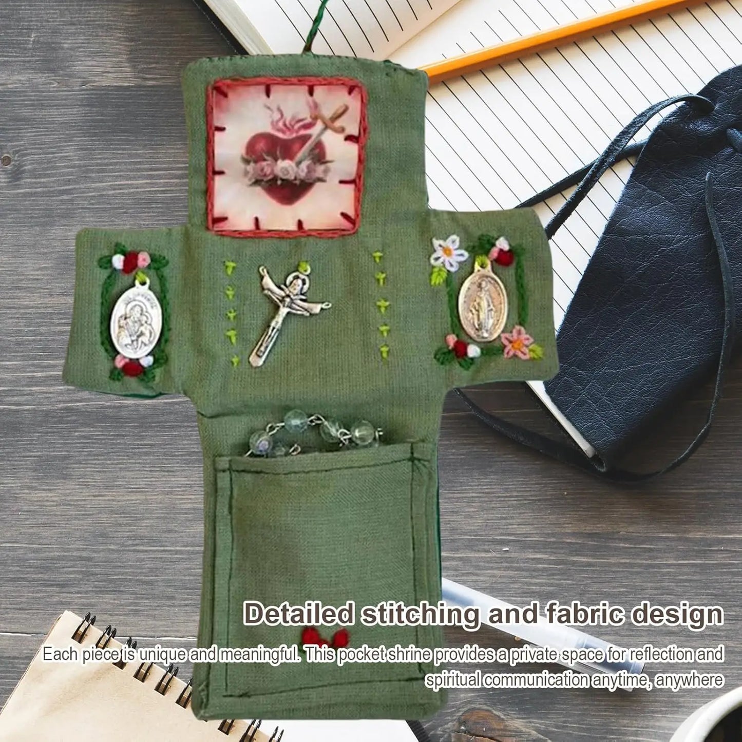 Pocket Shrine with Silver Cross Included Inside,  Mini Prayer Quilt with Cross Inside, Encouragement Christian Spiritual Gifts