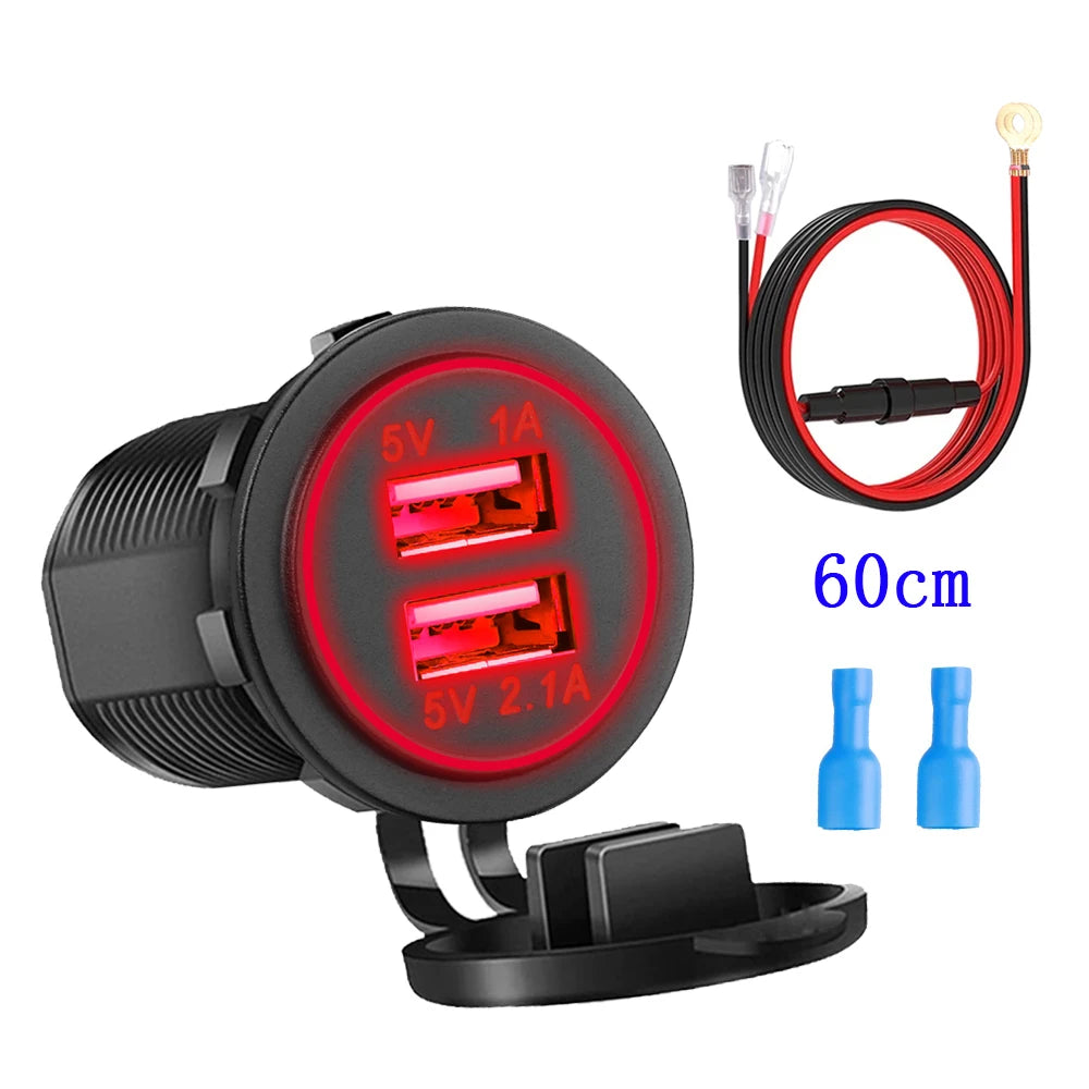 Dual USB 5V 3.1A 12V Car Charger with LED Panel Waterproof Power Adapter Socket Outlet for Vehicle Boat Truck Motorcycle