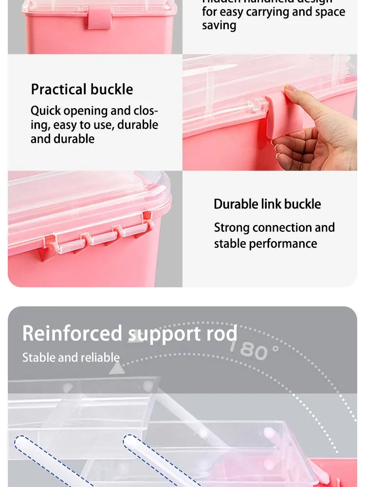 Three-layer Transparent Plastic Craft Storage Box, Sewing Storage Box, Folding Tool Box, Art Student Miscellaneous Storage Box