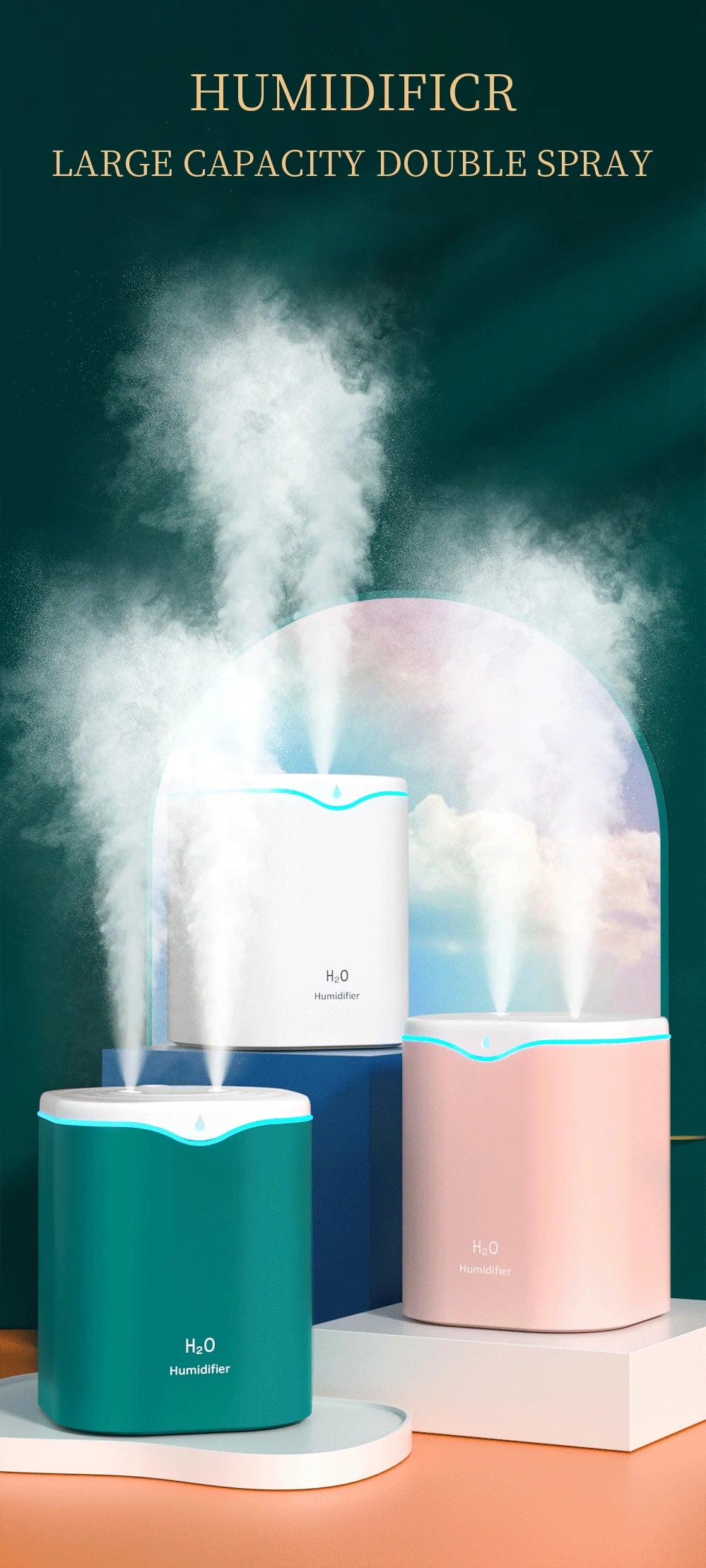 New USB Double Spray Humidifier Home USB Desktop Small Humidifier 2L Capacity Portable Clean Air Humidifier