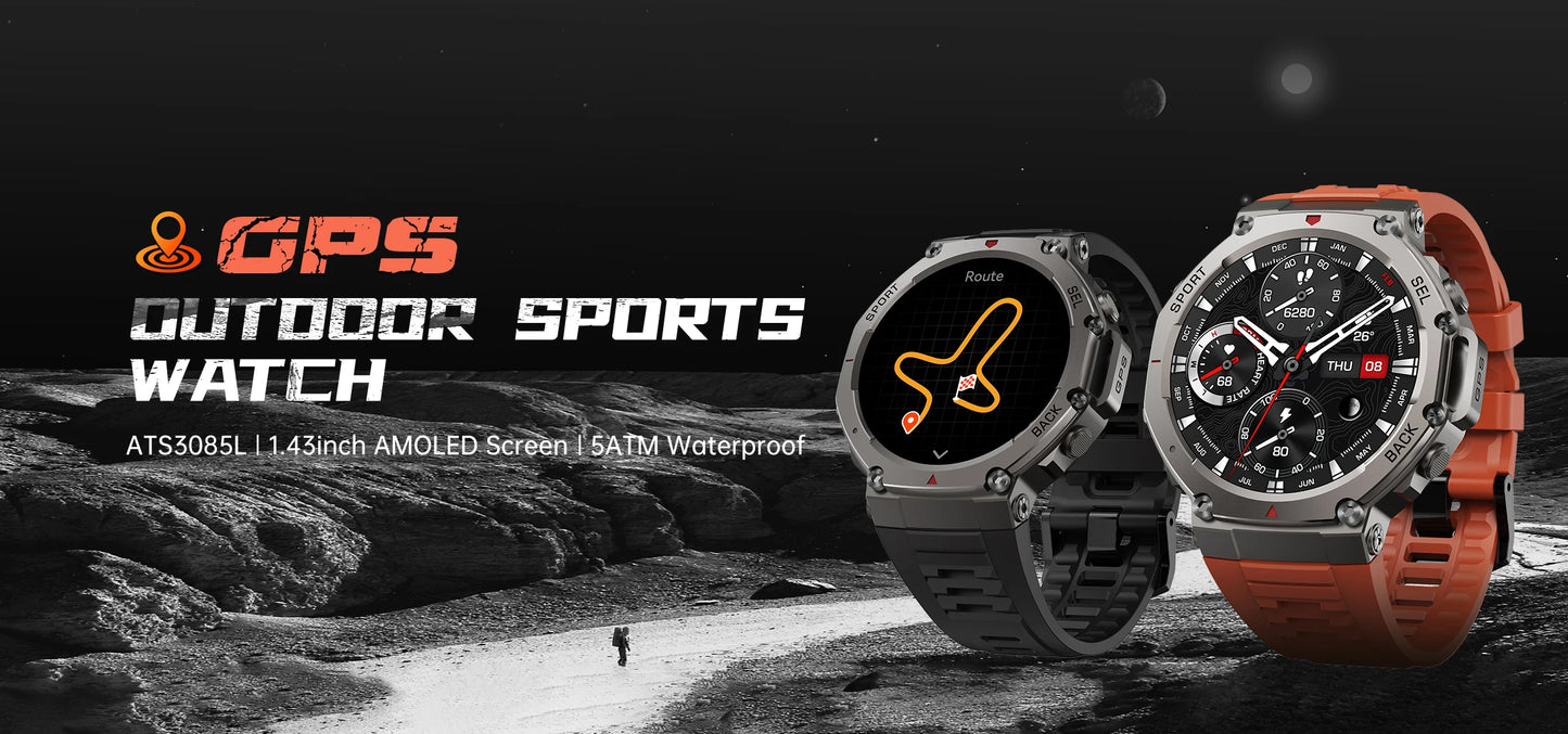 New Smart Watch 466*466 1.43 AMOLED Full Touch Screen 5ATM waterproof GPS 500mAh High Battery Compass  170+ Sports Modes For Men