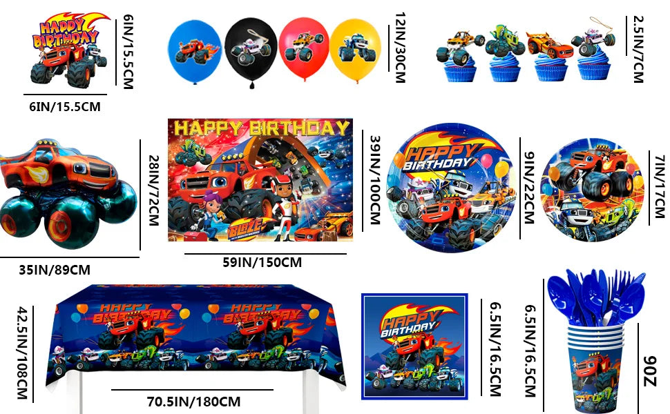 Monster Truck Party Supplies,140pcs Monster Truck Birthday Decorations&Tableware Set Blaze Party Decorations for Kids