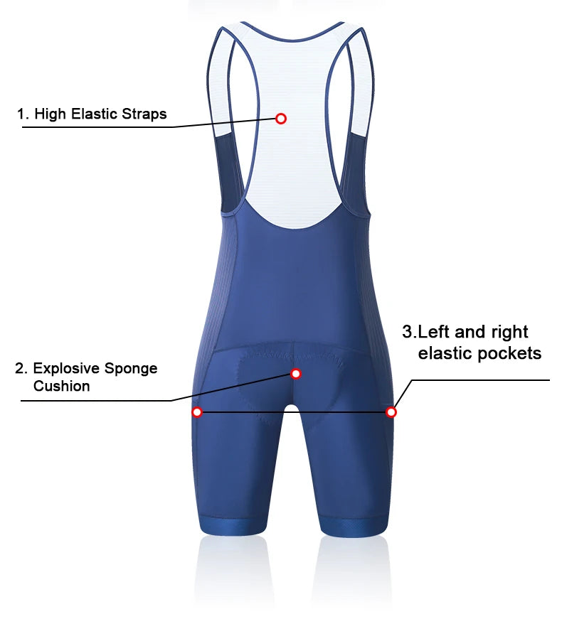 X-TIGER Blue Pro Men's Cycling Bib Shorts Bretelle Cyclist MTB Road Tights Bicycle Clothing ST-MULTI Cushion For 7 Hours Riding
