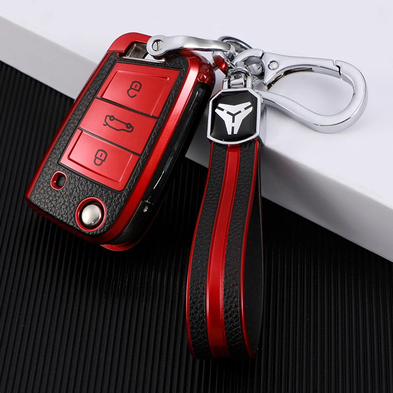 Auto Keychain For Volkswagen VW Golf 7 MK7 Tiguan MK2 for Skoda Octavia A7 Kodiaq 2017 2018 2019 Leather TPU Car Key Case Cover