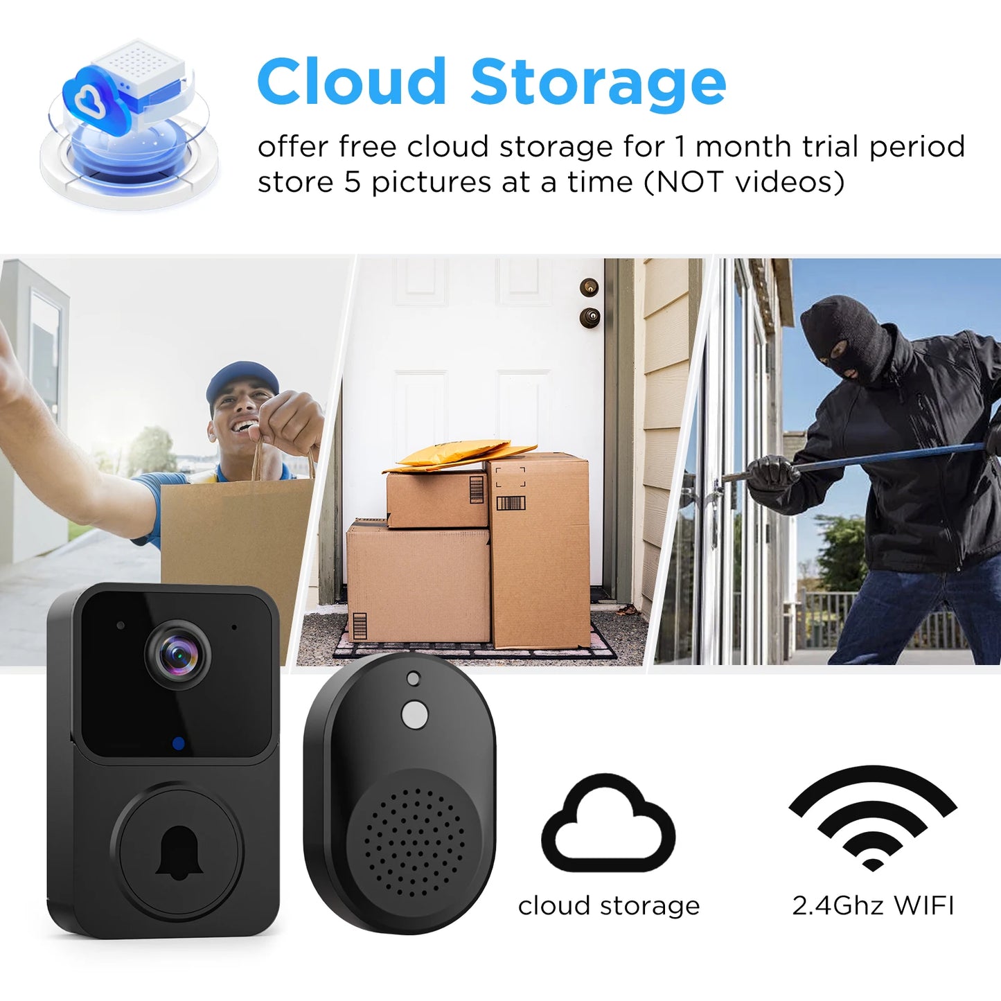 Wireless Doorbell WiFi Outdoor HD Two Way Audio Home Monitor Security Door Bell Camera IR Night Vision Smart Home Doorbell