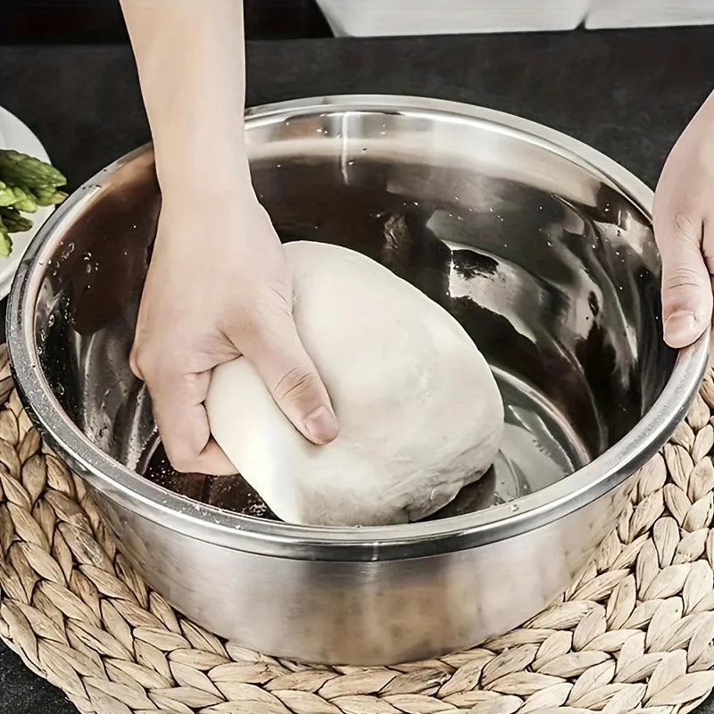 3-Piece Stainless Steel Multifunctional Strainer, and Mixing Bowl for Washing and Slicing Fruits, Vegetables