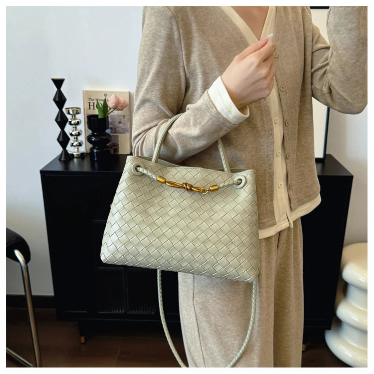 Women's Solid Color Plaid Texture Large Capacity Daily Travel Handbag Shoulder Bag