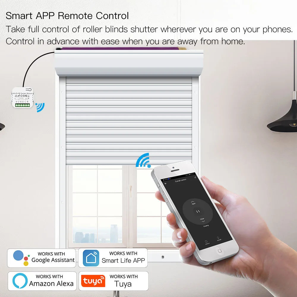 Tuya Smart Life WiFi 433Mhz Blind Curtain Switch with RF Remote for Electric Roller Shutter Google Home Alexa Smart Home Control